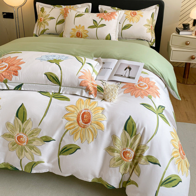 Housse de couette en coton quatre pièces, drap de lit, literie