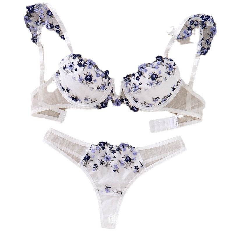 Ensemble de lingerie en dentelle brodée de fleurs transparentes - Style & confort