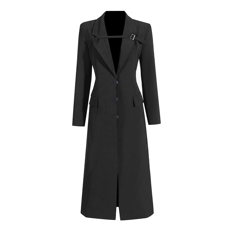 Veste de costume longue à boucle de style Temperament Commute