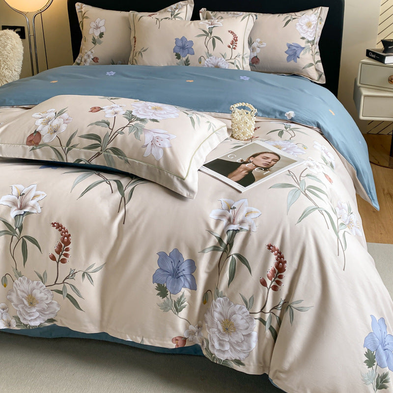 Housse de couette en coton quatre pièces, drap de lit, literie