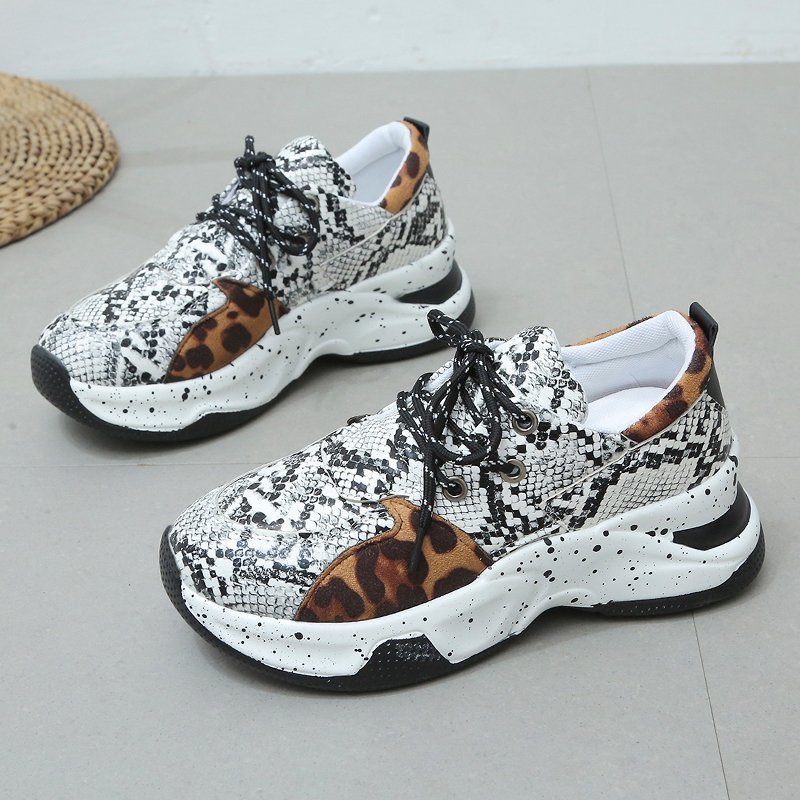 Baskets à lacets à imprimé léopard pour femmes, chaussures de marche, de course et de sport