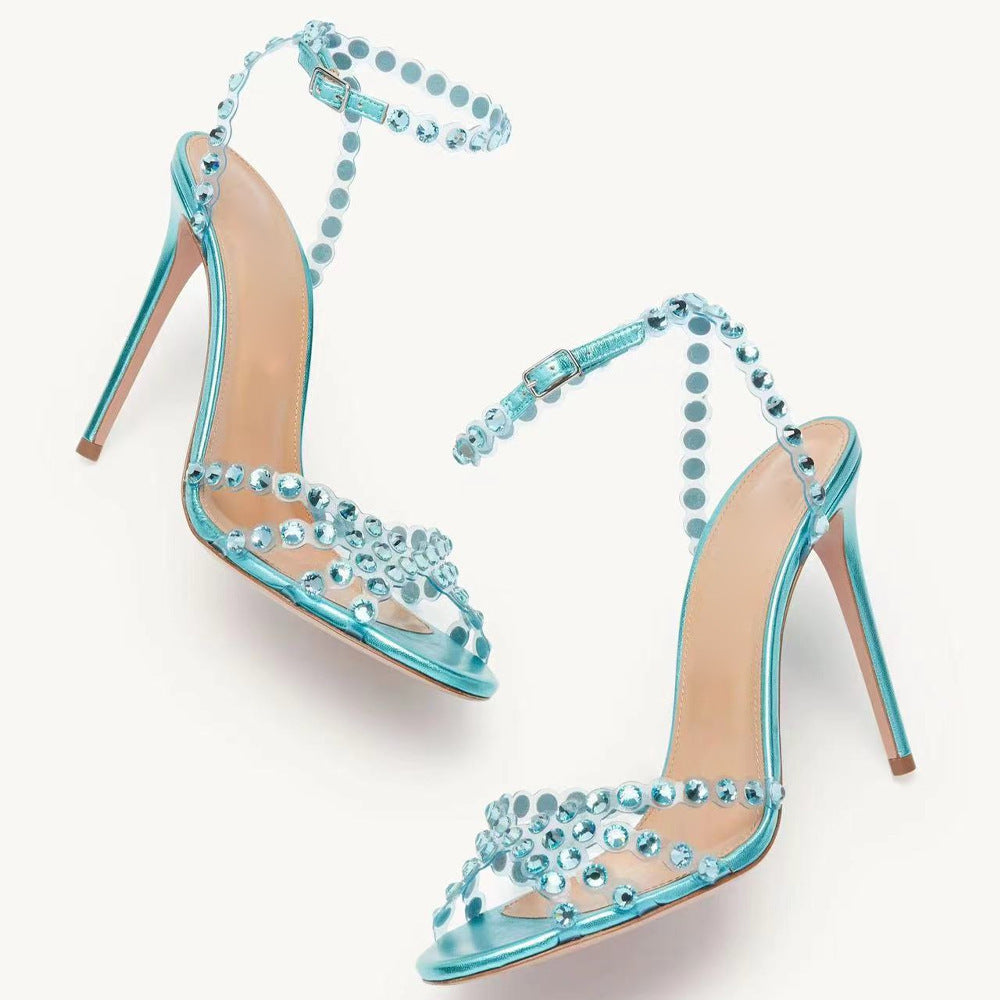 Élégantes chaussures à talons aiguilles et bout rond en gelée de diamants pour femmes
