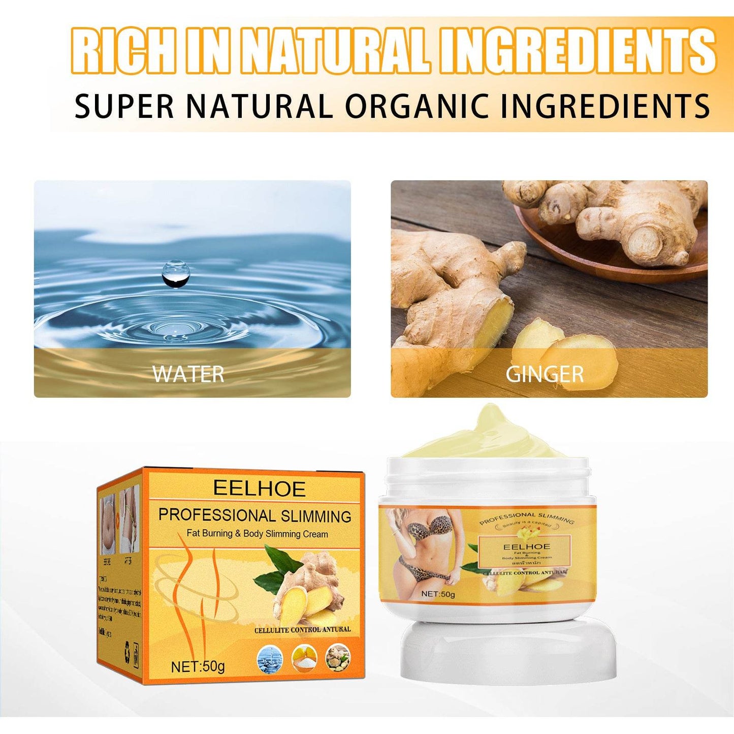 Crème amincissante au gingembre EELHOE, crème amincissante brûle-graisses pour le corps - Style & confort