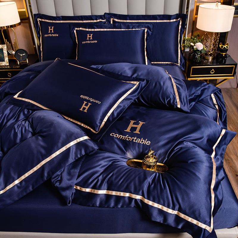 Ensemble de quatre draps de lit en soie glacée simple et tendance pour la maison