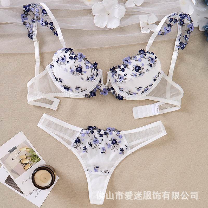 Ensemble de lingerie en dentelle brodée de fleurs transparentes - Style & confort