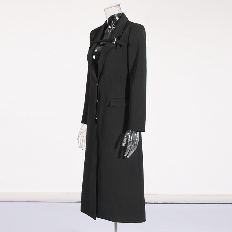 Veste de costume longue à boucle de style Temperament Commute
