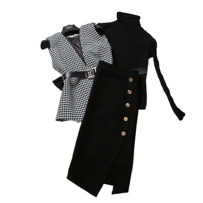 Women's Knitted Three-Piece Set with Wide Leg Pants