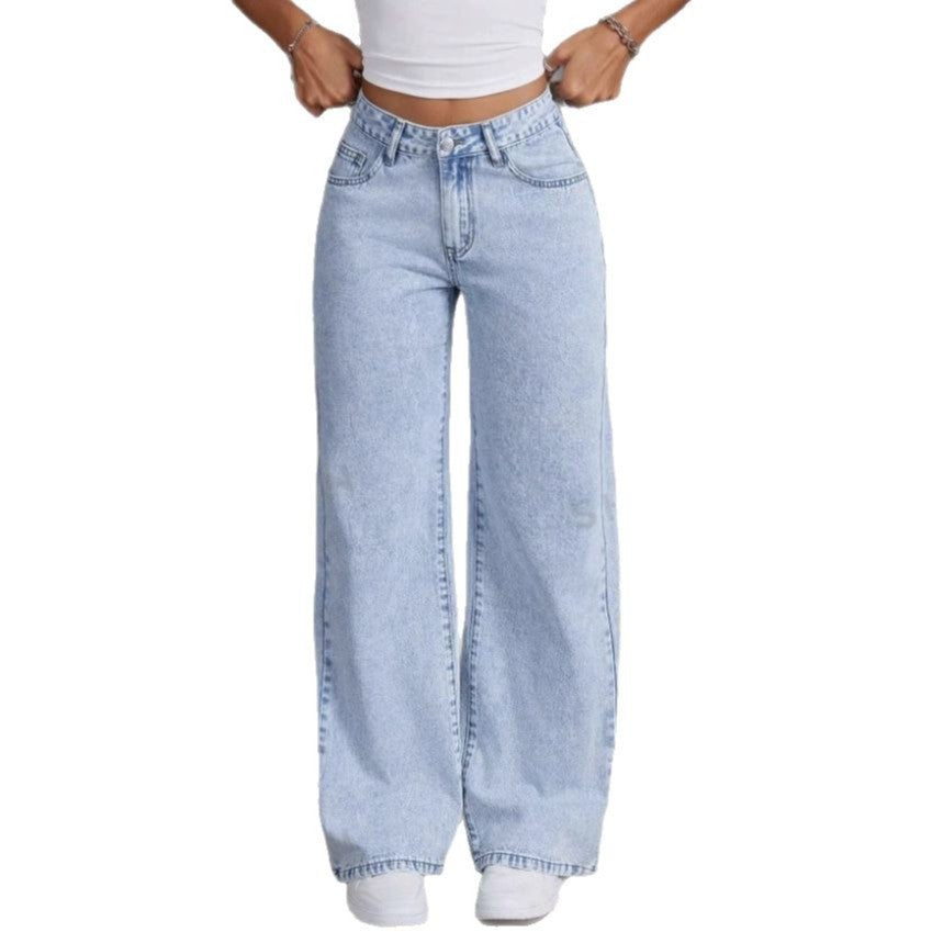 Damen Vintage Jeans mit bestickter Schleife, gewaschen, lockere, gerade Hose