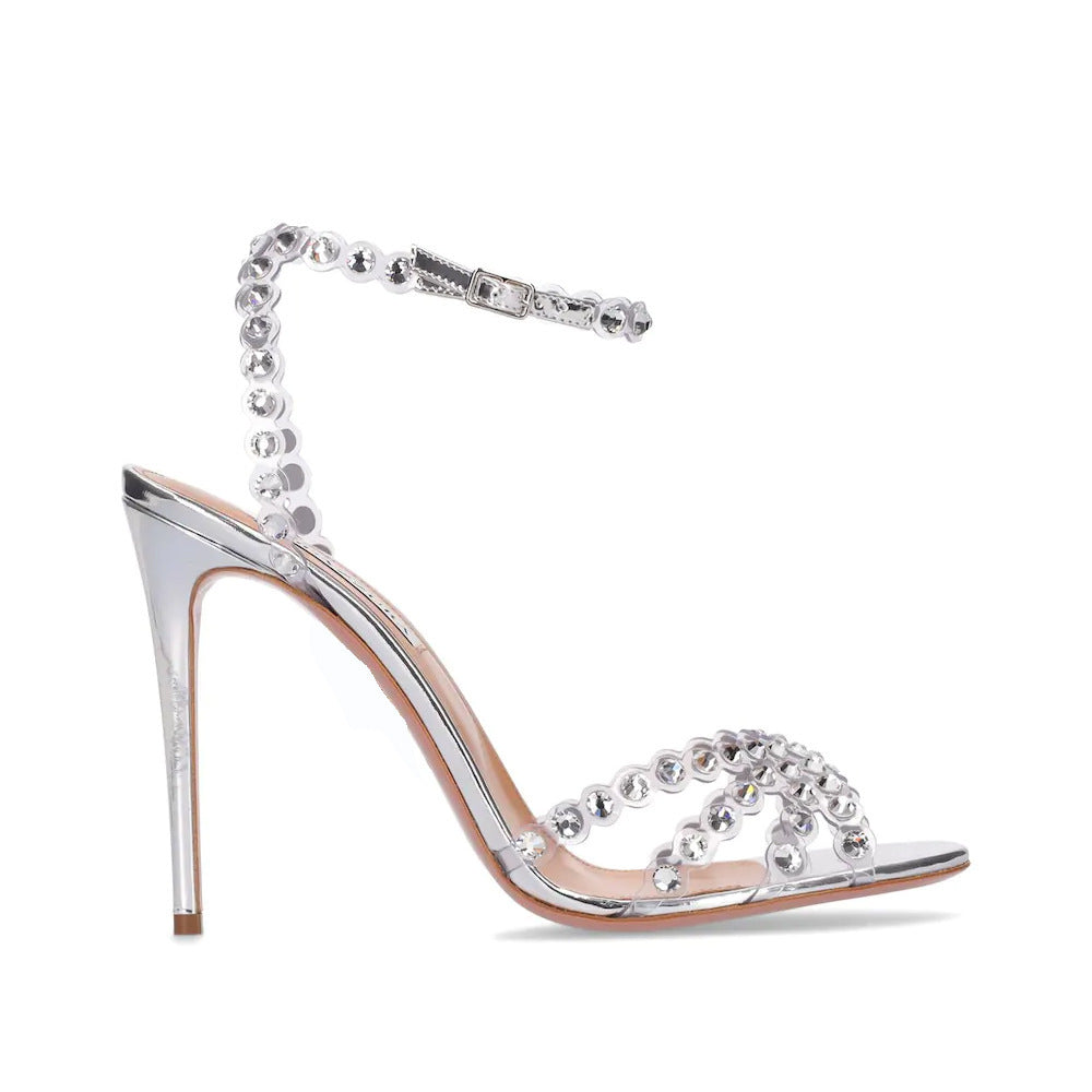 Élégantes chaussures à talons aiguilles et bout rond en gelée de diamants pour femmes