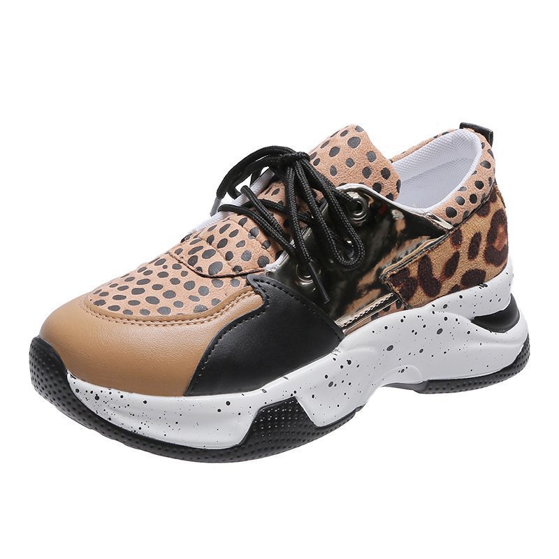 Baskets à lacets à imprimé léopard pour femmes, chaussures de marche, de course et de sport