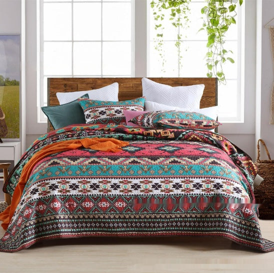 Housse de lit matelassée en tissu brossé, ensemble trois pièces en polyester et coton de haute qualité