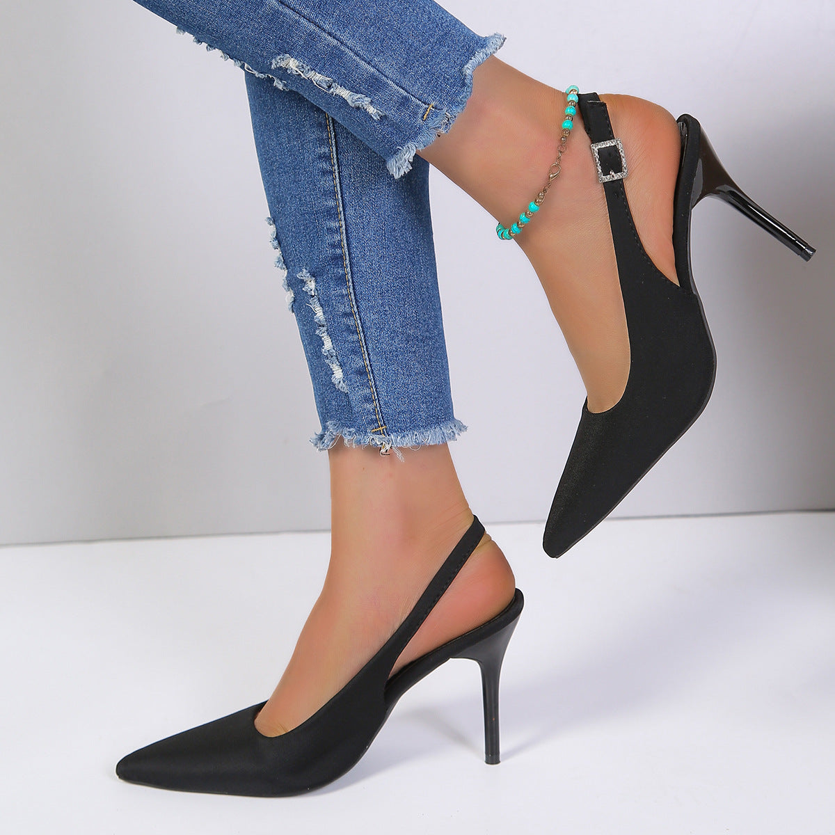 Pointed toe stiletto sandals with buckle