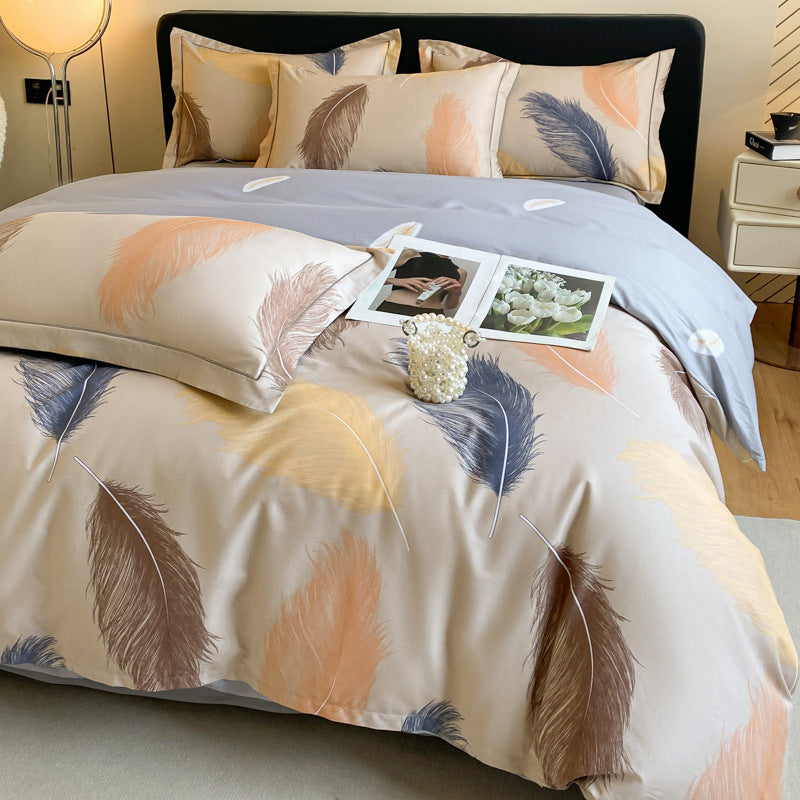 Housse de couette en coton quatre pièces, drap de lit, literie
