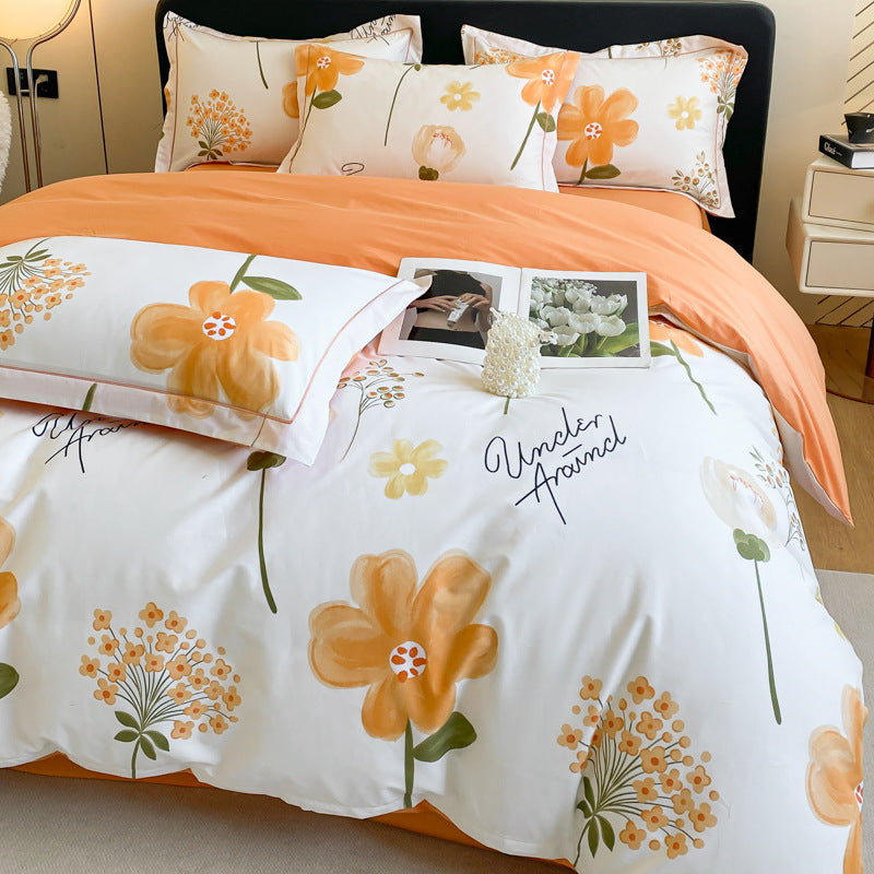 Housse de couette en coton quatre pièces, drap de lit, literie