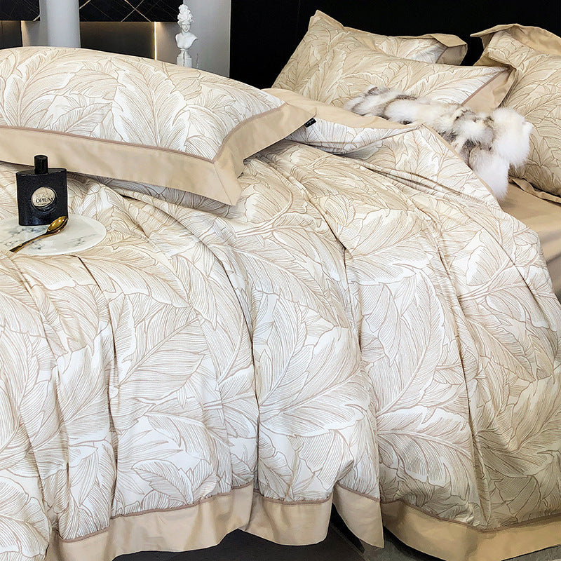Parure de lit quatre pièces en coton imprimé à longues fibres