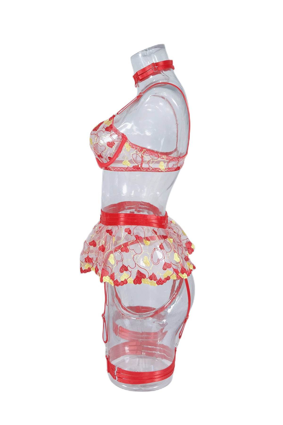 Lingerie sexy transparente en maille brodée à volants Love - Style & confort