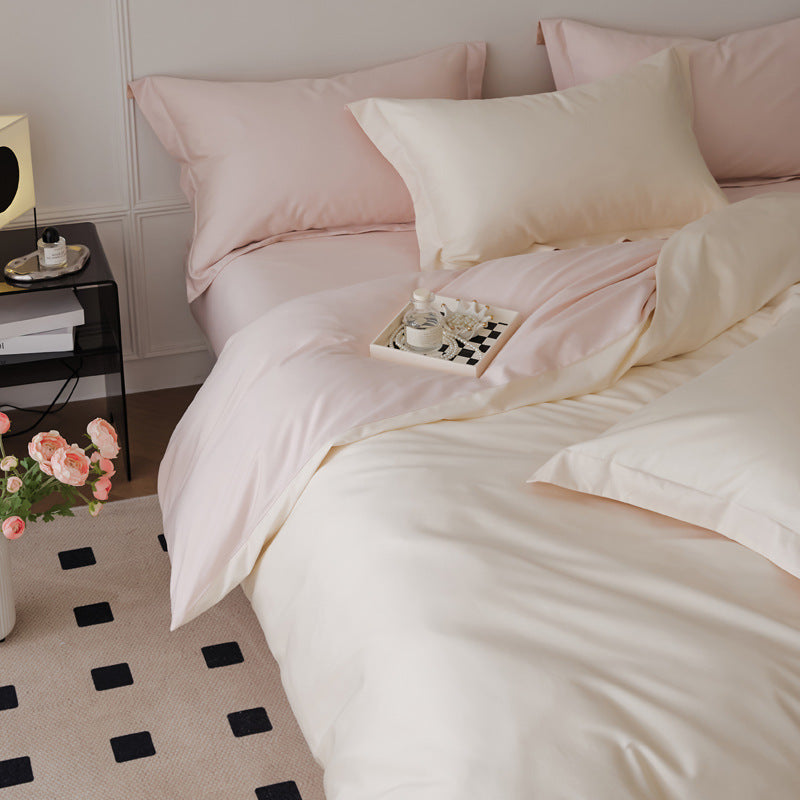 Parure de lit quatre pièces en laine et coton, draps en pur coton