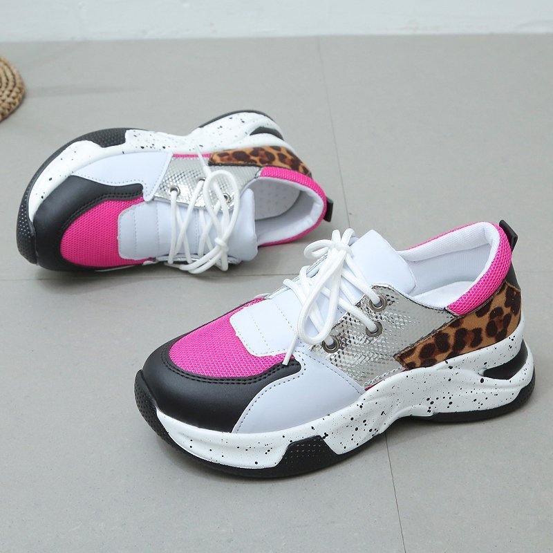 Baskets à lacets à imprimé léopard pour femmes, chaussures de marche, de course et de sport