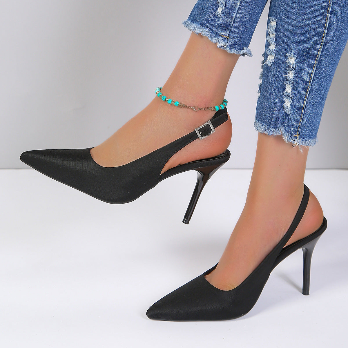 Pointed toe stiletto sandals with buckle