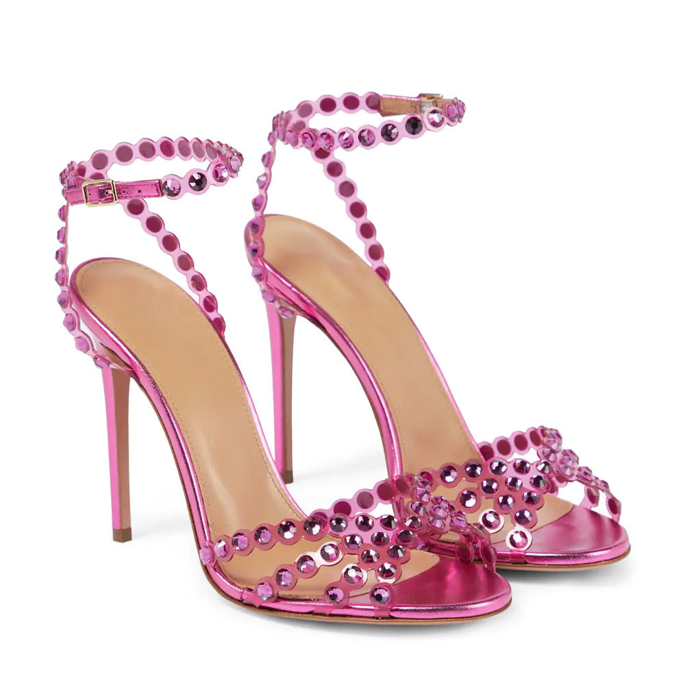 Élégantes chaussures à talons aiguilles et bout rond en gelée de diamants pour femmes