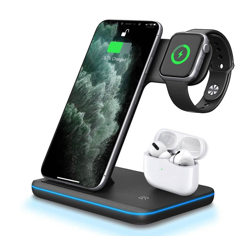 Chargeur sans fil 3 en 1 compatible avec téléphone portable, montre, écouteurs, support de chargeur sans fil - Style & confort