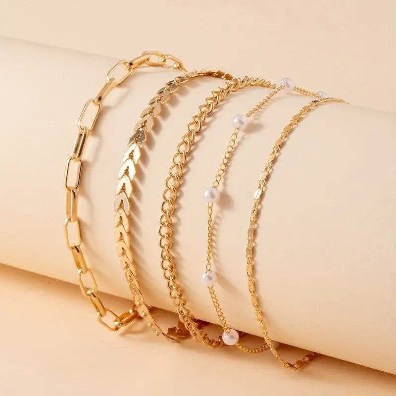 Bracelet de cheville en perles multicouches pour femme, 5 pièces - Style & confort