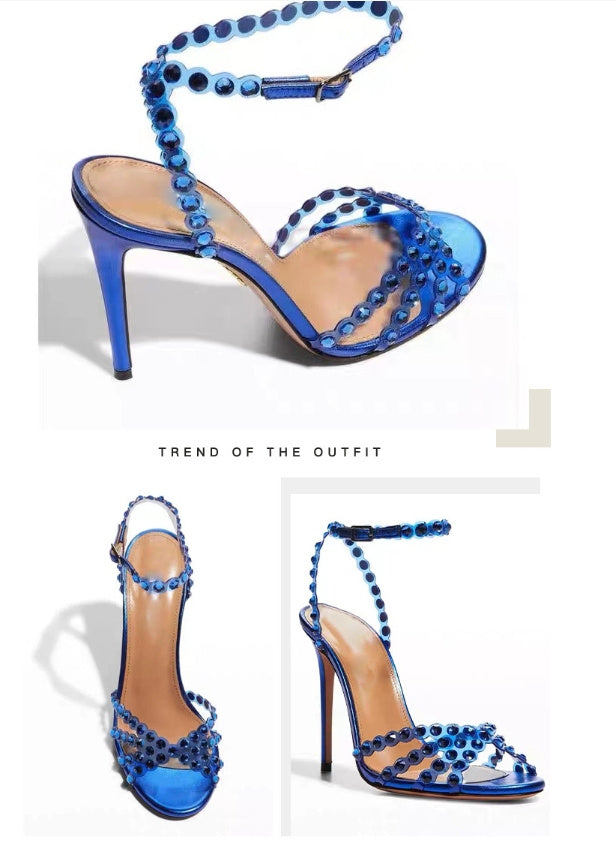 Élégantes chaussures à talons aiguilles et bout rond en gelée de diamants pour femmes