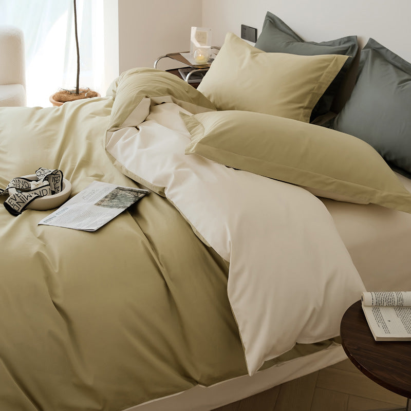 Parure de lit quatre pièces en laine et coton, draps en pur coton