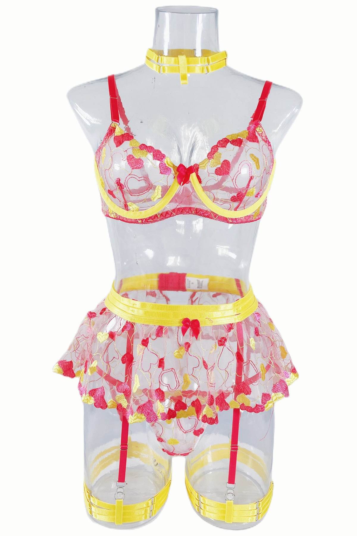 Lingerie sexy transparente en maille brodée à volants Love - Style & confort
