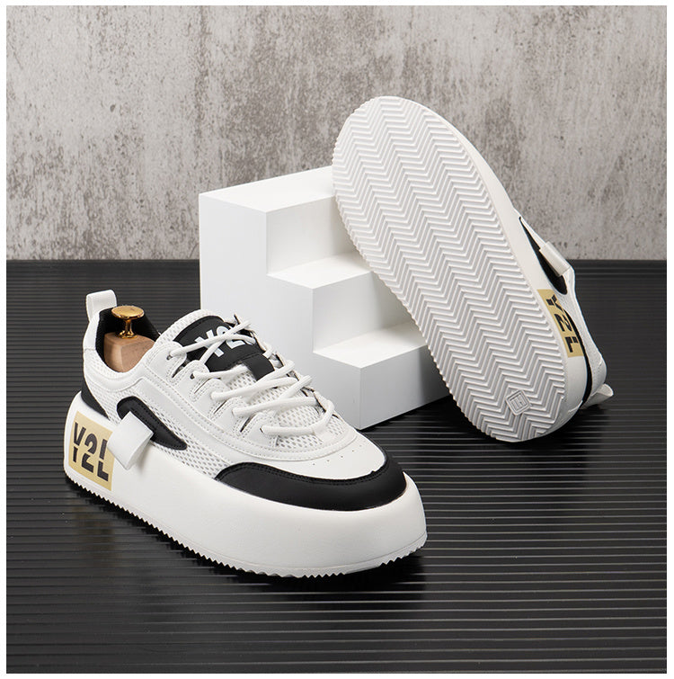 Chaussures blanches pour hommes, semelles épaisses, tendance, automne