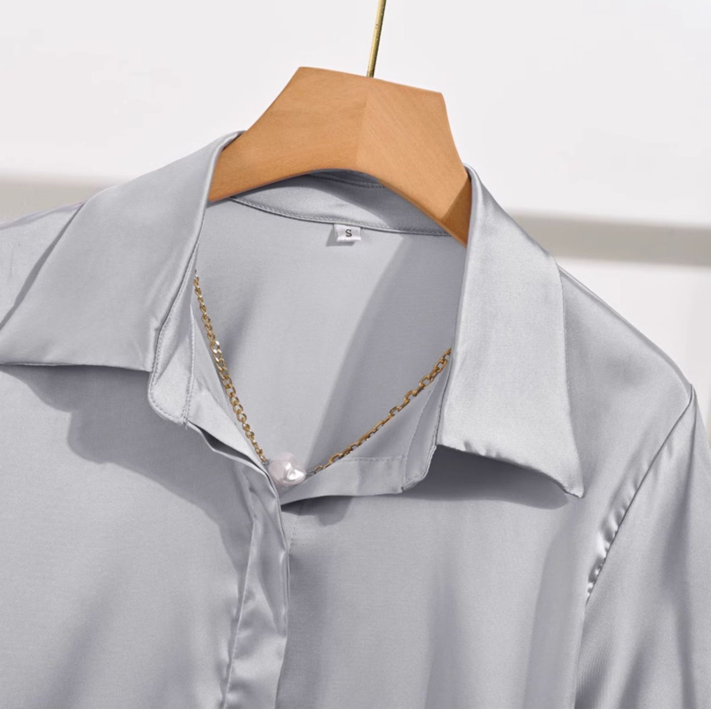 Women's Short Sleeve Satin Shirt and Skirt Set