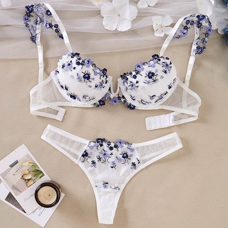 Ensemble de lingerie en dentelle brodée de fleurs transparentes - Style & confort
