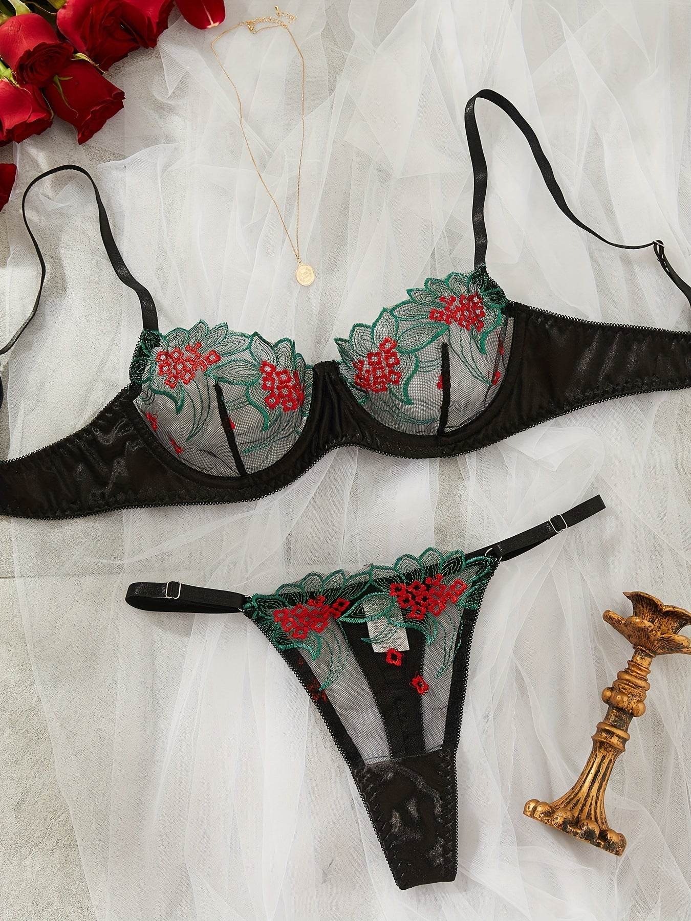 Lingerie transparente brodée en maille chaude multicolore pour la Saint-Valentin - Style & confort