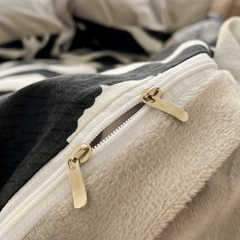 Parure de lit 4pièces en velours cristal et coton pour l'automne et l'hiver