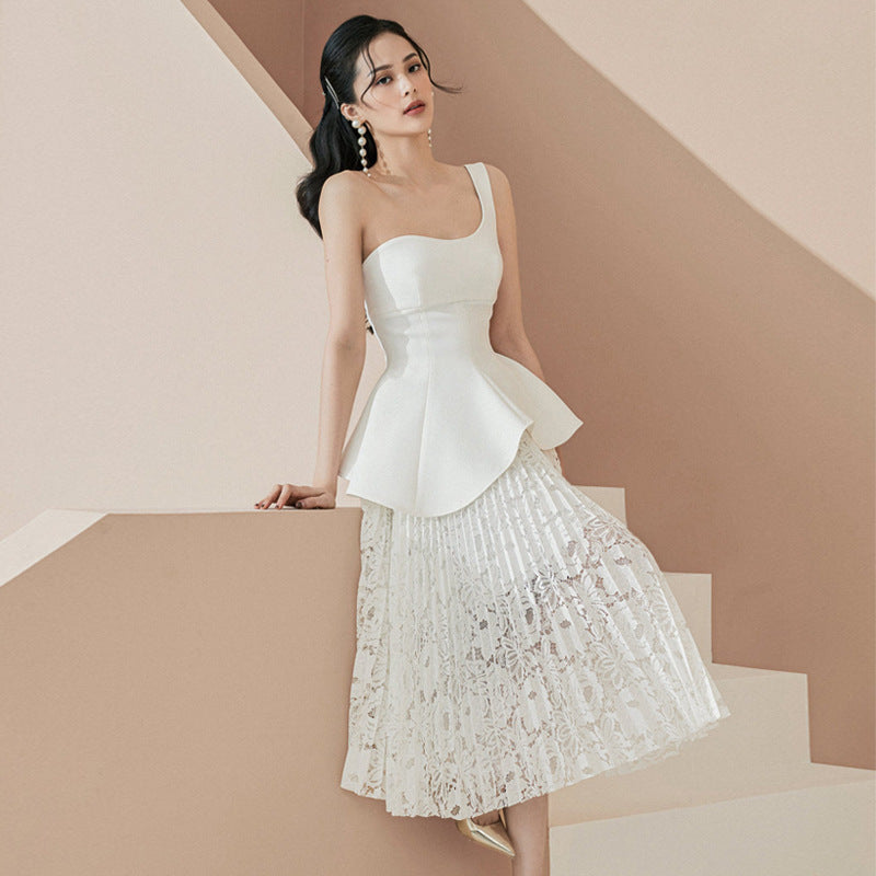Robe longue asymétrique asymétrique à une épaule pour femme