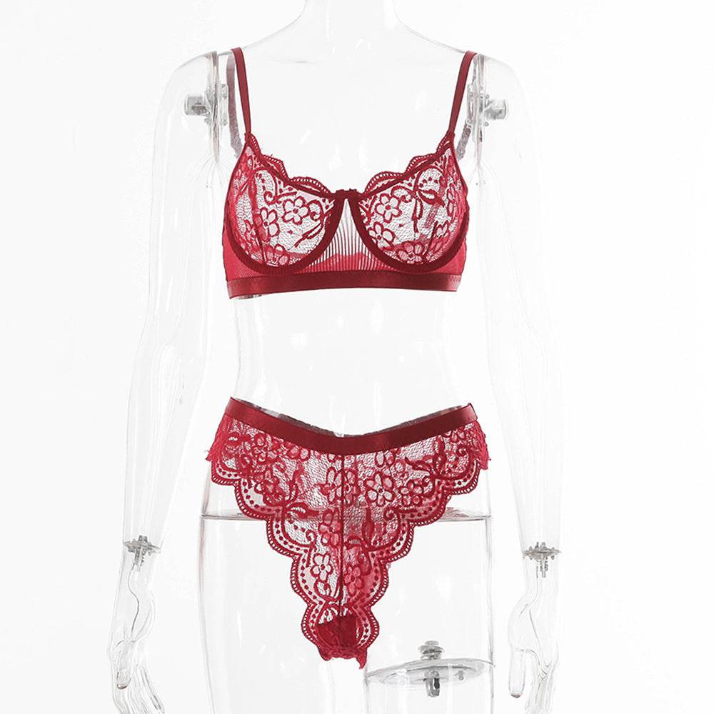 Ensemble de lingerie push-up en dentelle de couleur unie pour femme - Style & confort