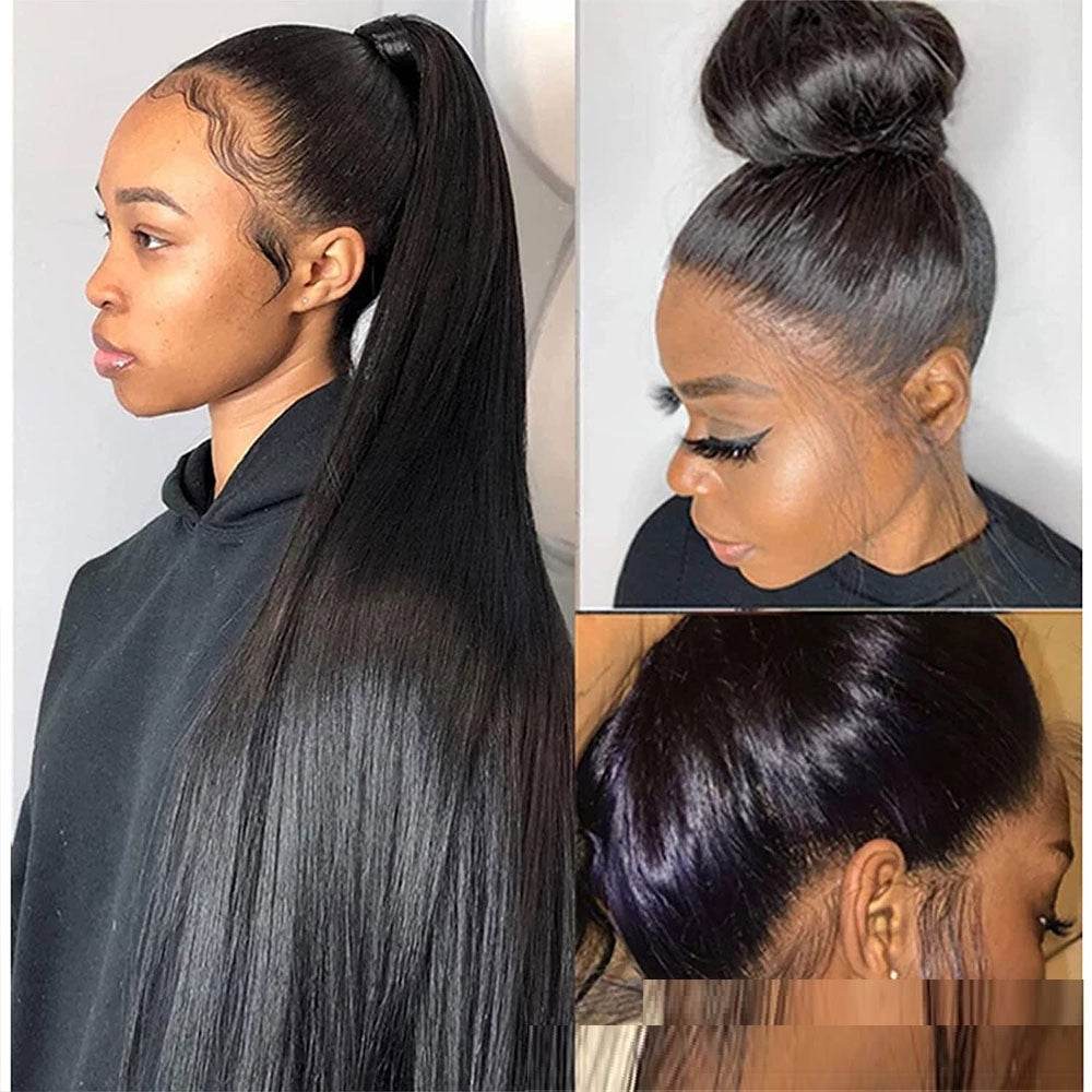 Perruque cheveux humains lisses avec dentelle frontale 360° - Style & confort