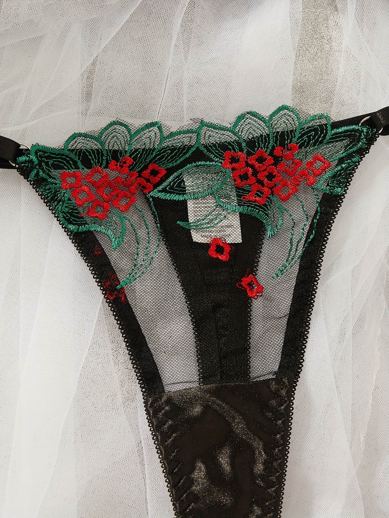 Lingerie transparente brodée en maille chaude multicolore pour la Saint-Valentin - Style & confort