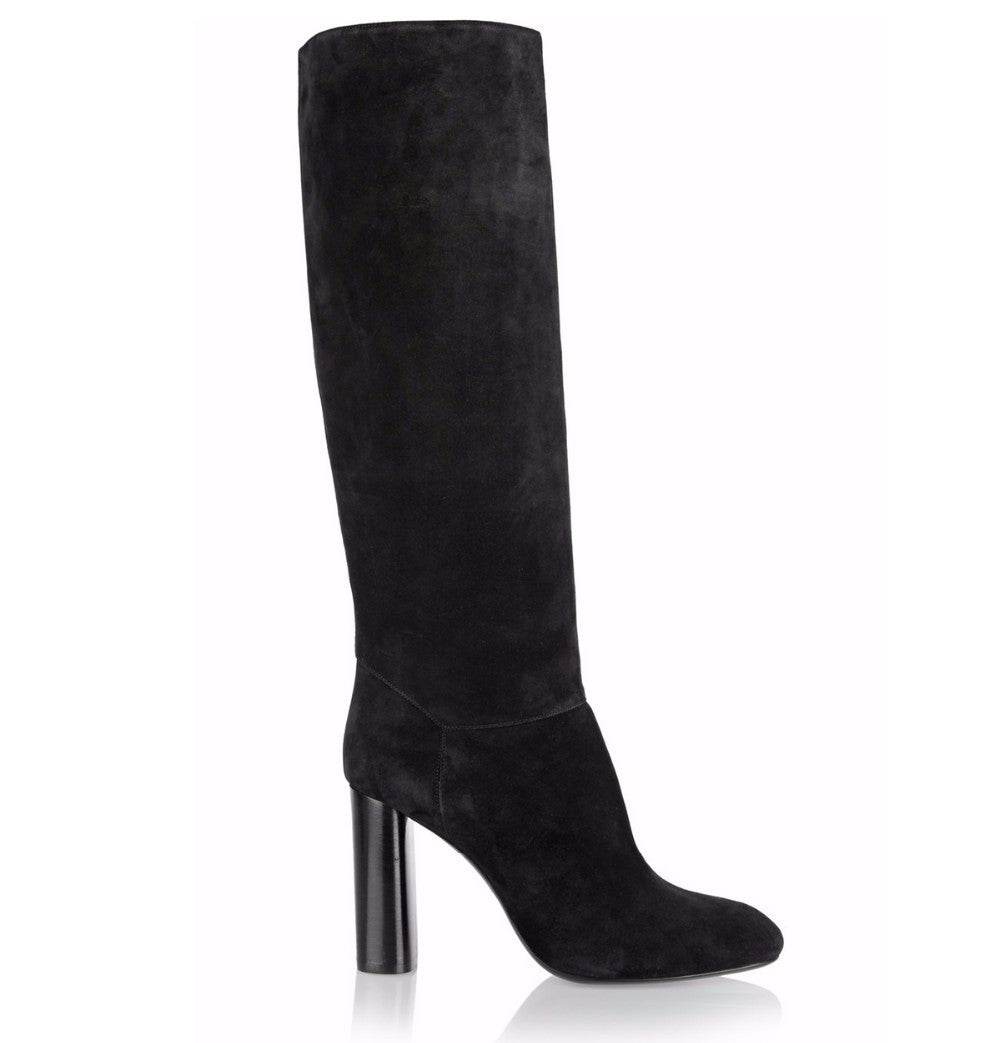Bottes à talon épais et bout rond en daim noir - Style & confort