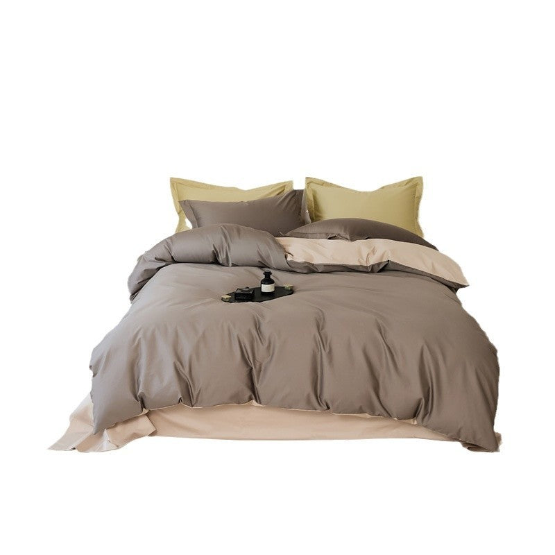 Parure de lit quatre pièces en laine et coton, draps en pur coton