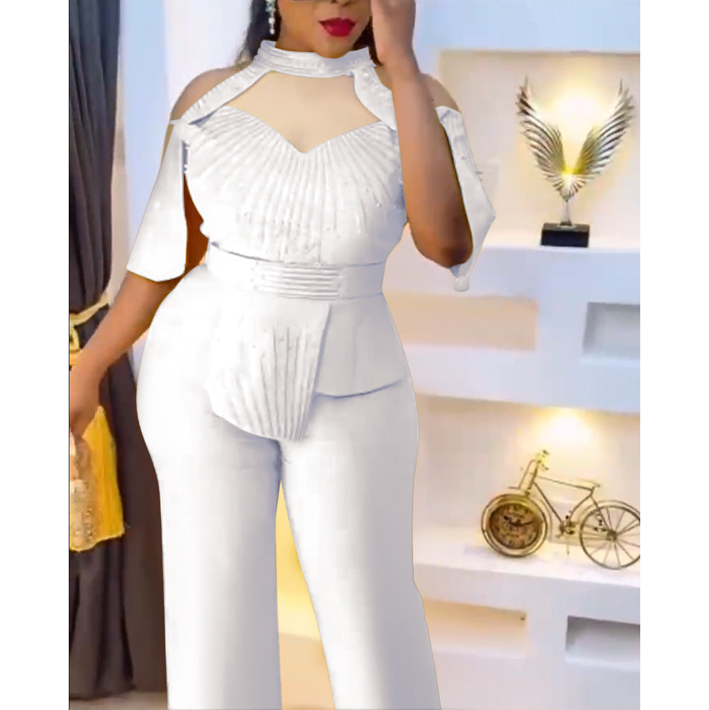 Two-piece set for professional suit, top wide-leg pants