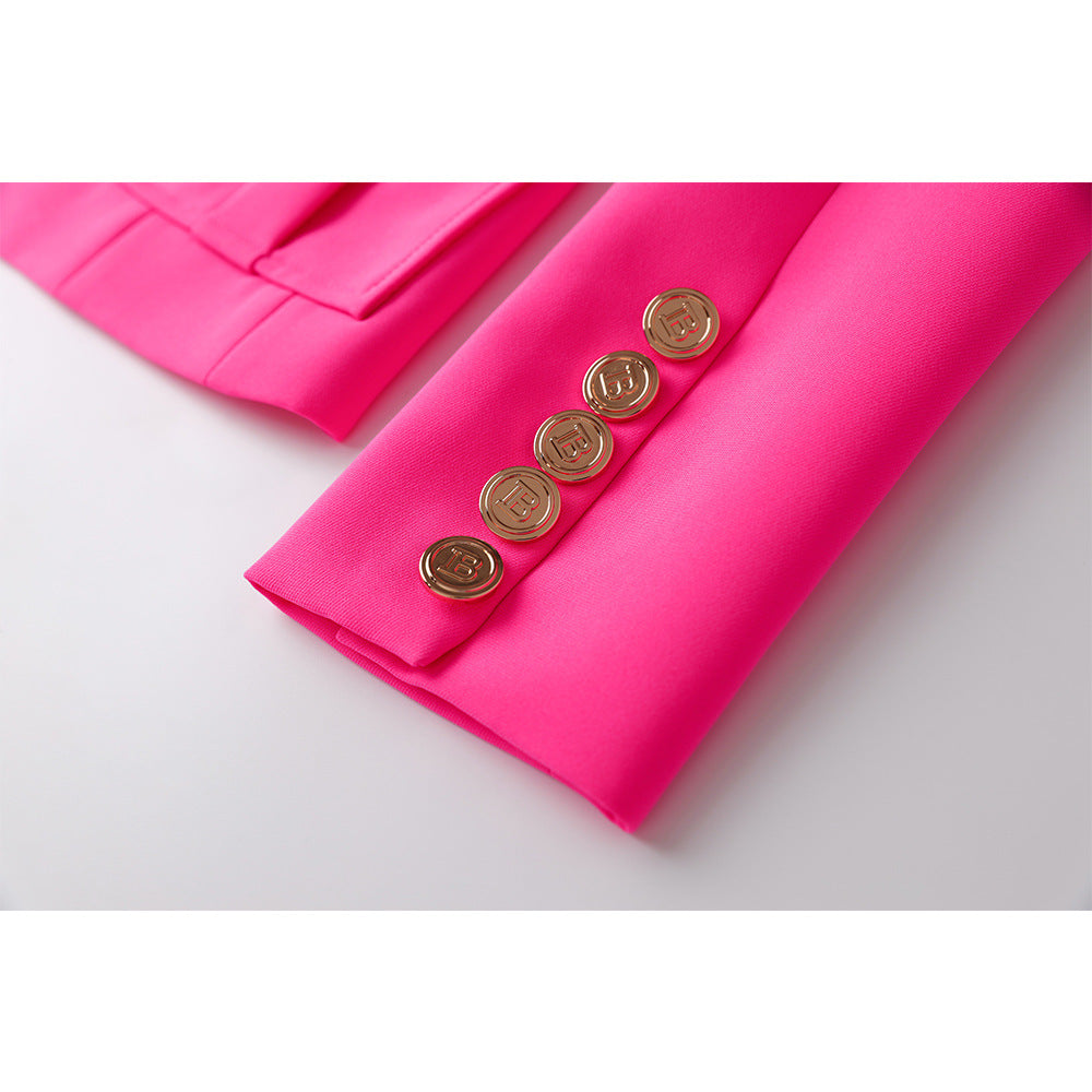 Small coat with fluorescent pockets and metal buttons