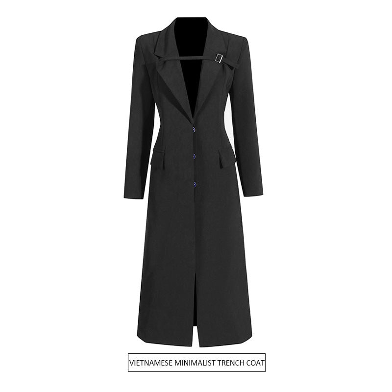 Veste de costume longue à boucle de style Temperament Commute