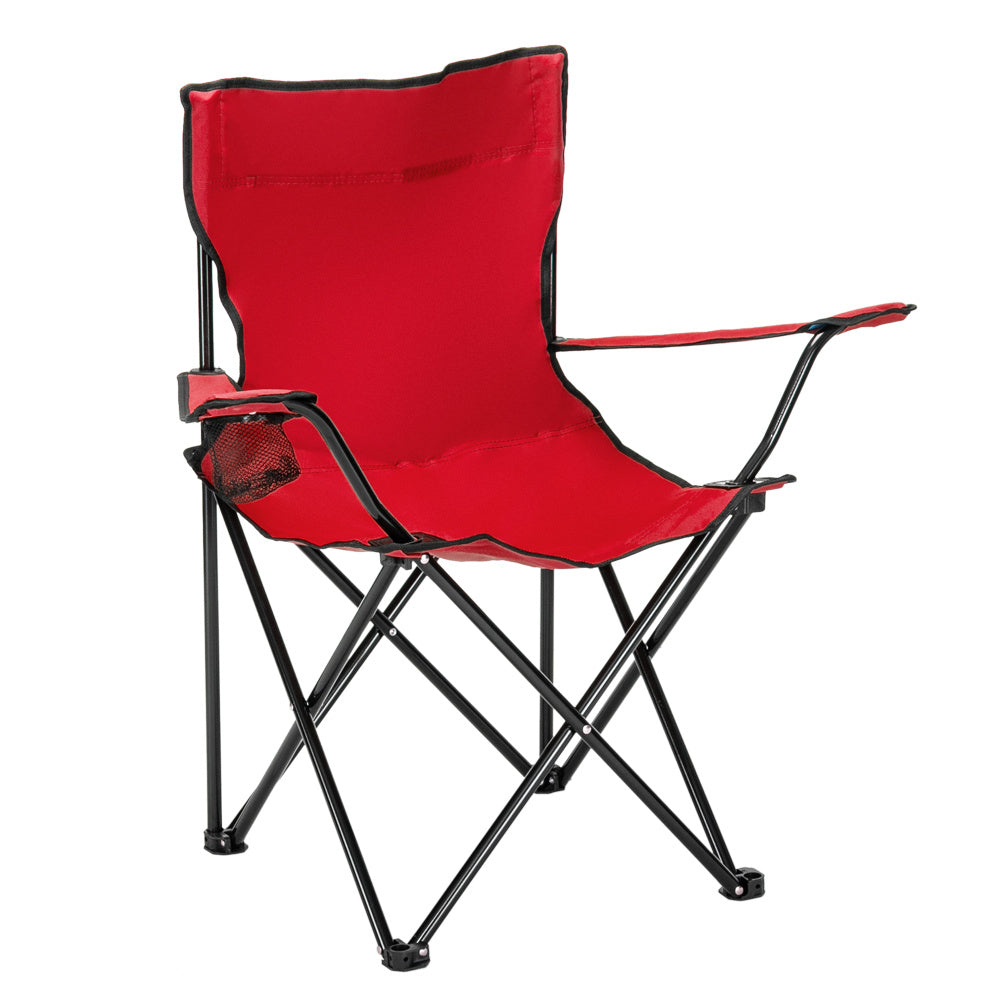 Chaise de camping, cadre noir, tissu Oxford rouge