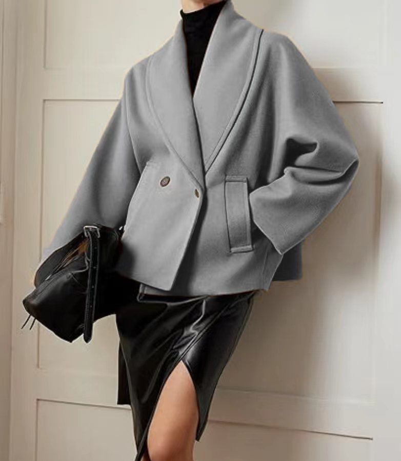 Double-breasted Stand Collar Lapel Autumn And Winter Coat For Petite