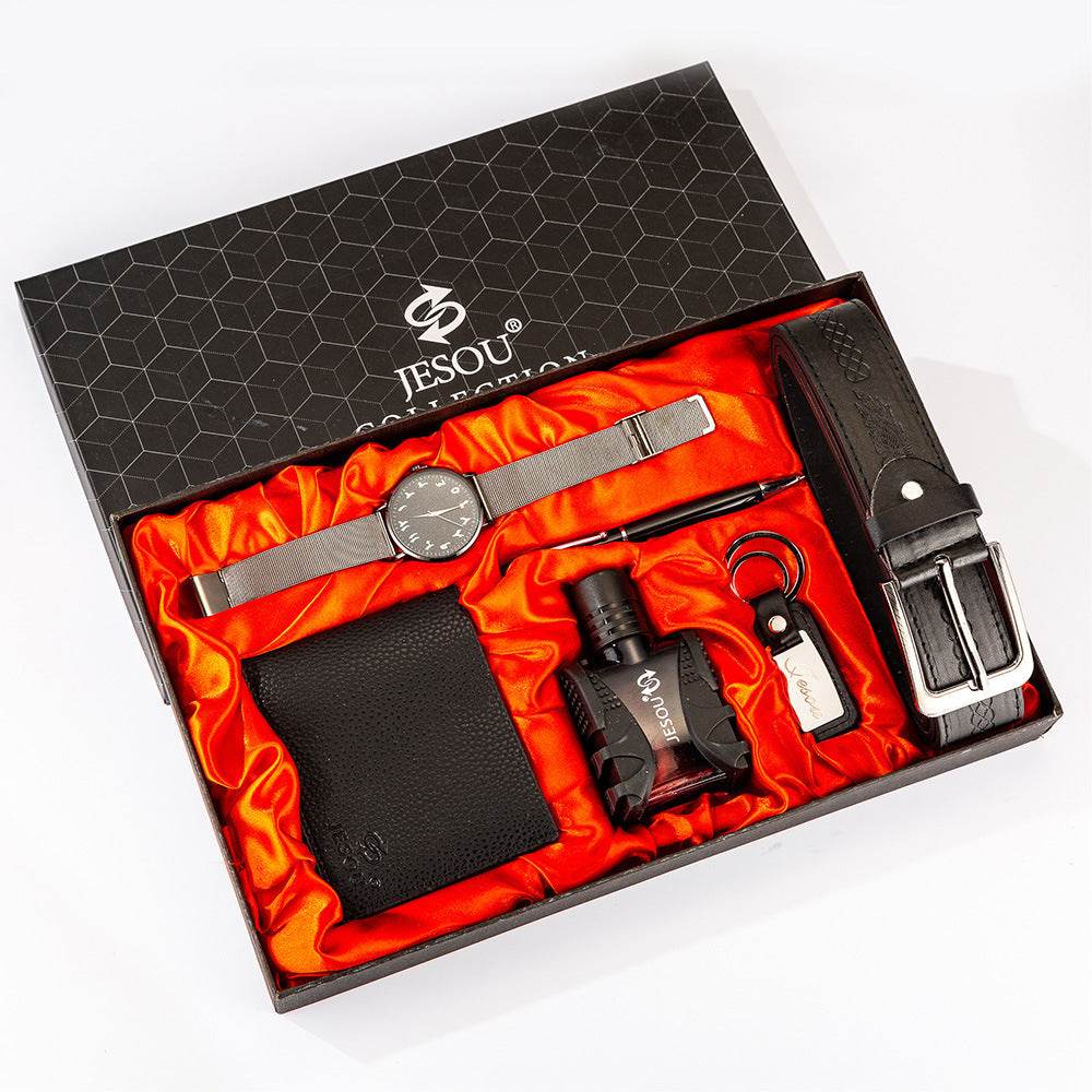 Coffret homme Ceinture Portefeuille Parfum Porte-clés Montre à quartz - Style & confort