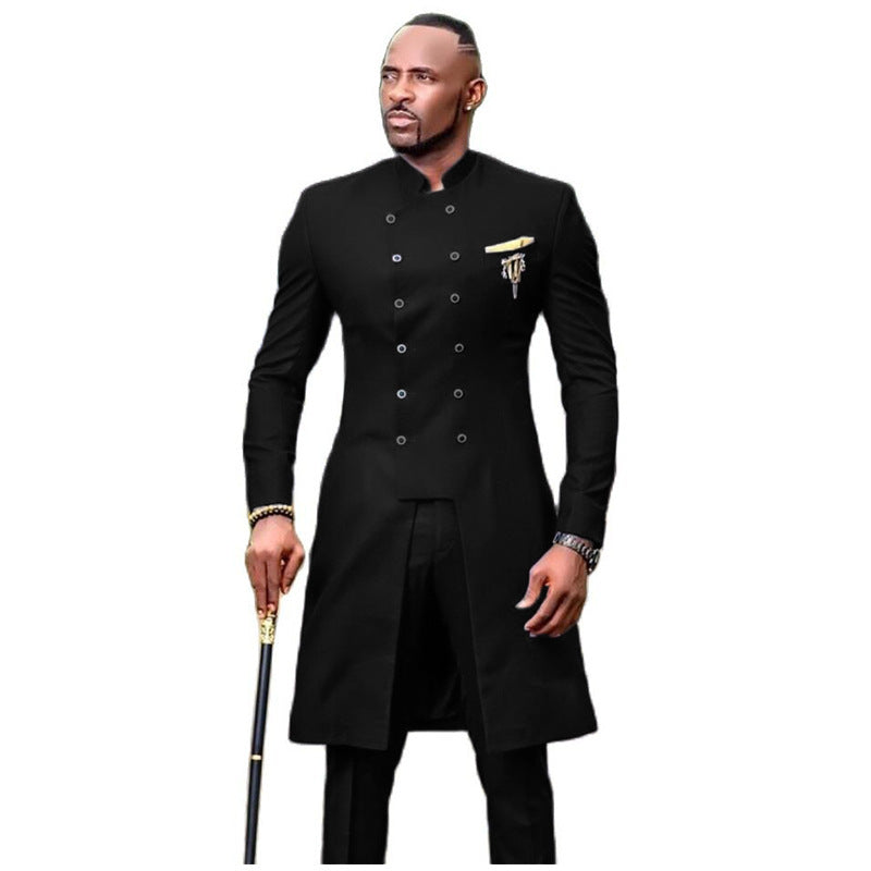 Men's Casual Two Piece Double Breasted Long Suit