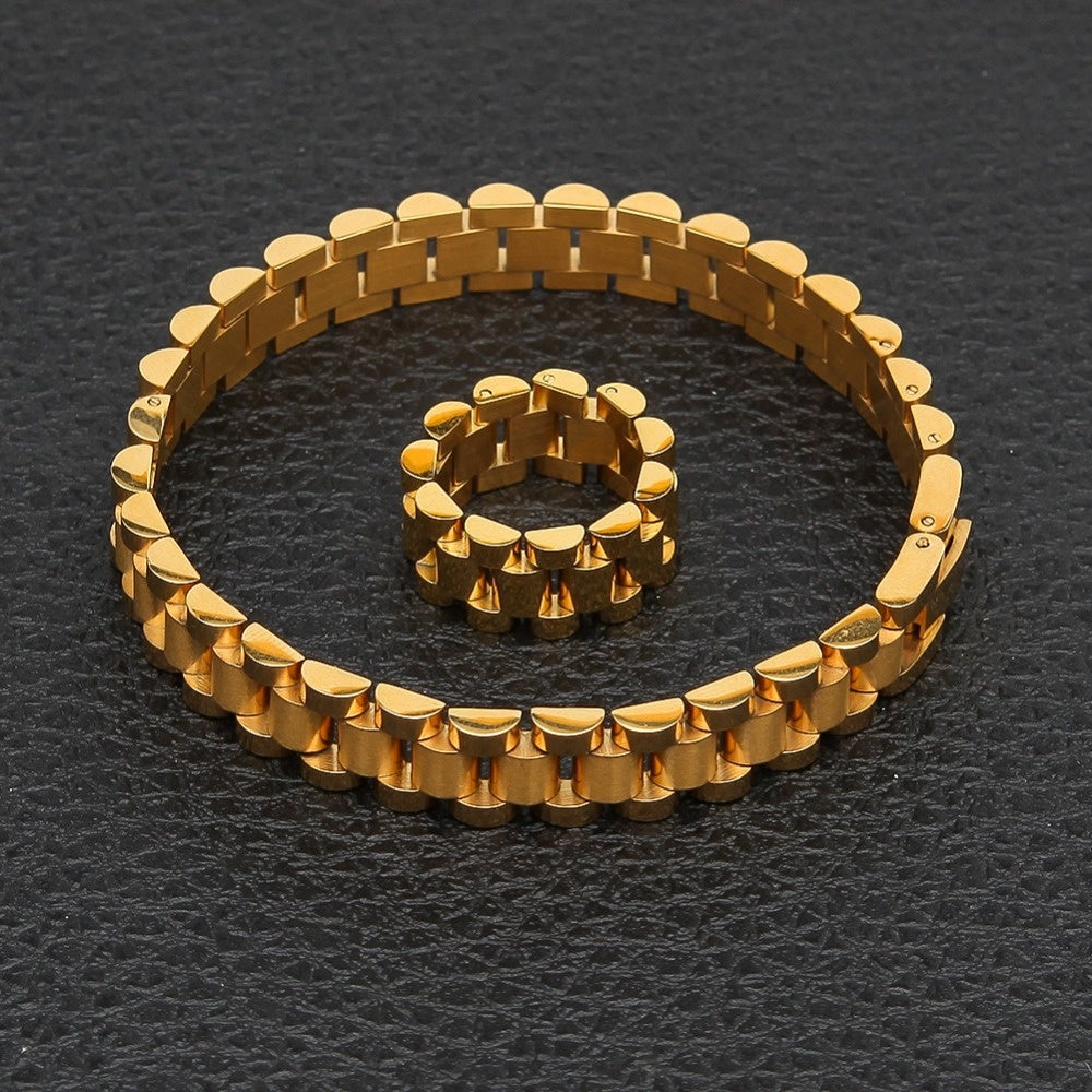 Link bracelet and adjustable ring set