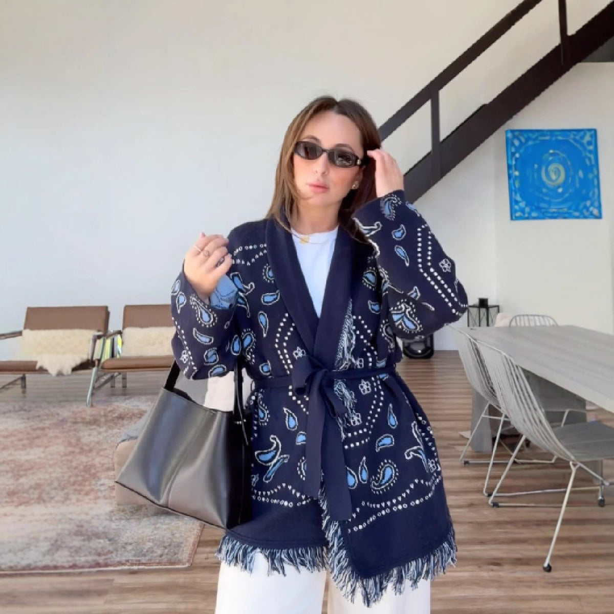 European And American Autumn And Winter New Cardigan Tassel Strap Fashion Sweater Slimming