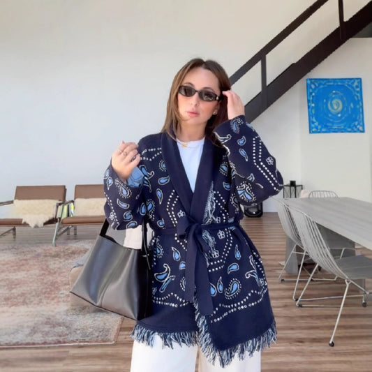 European And American Autumn And Winter New Cardigan Tassel Strap Fashion Sweater Slimming